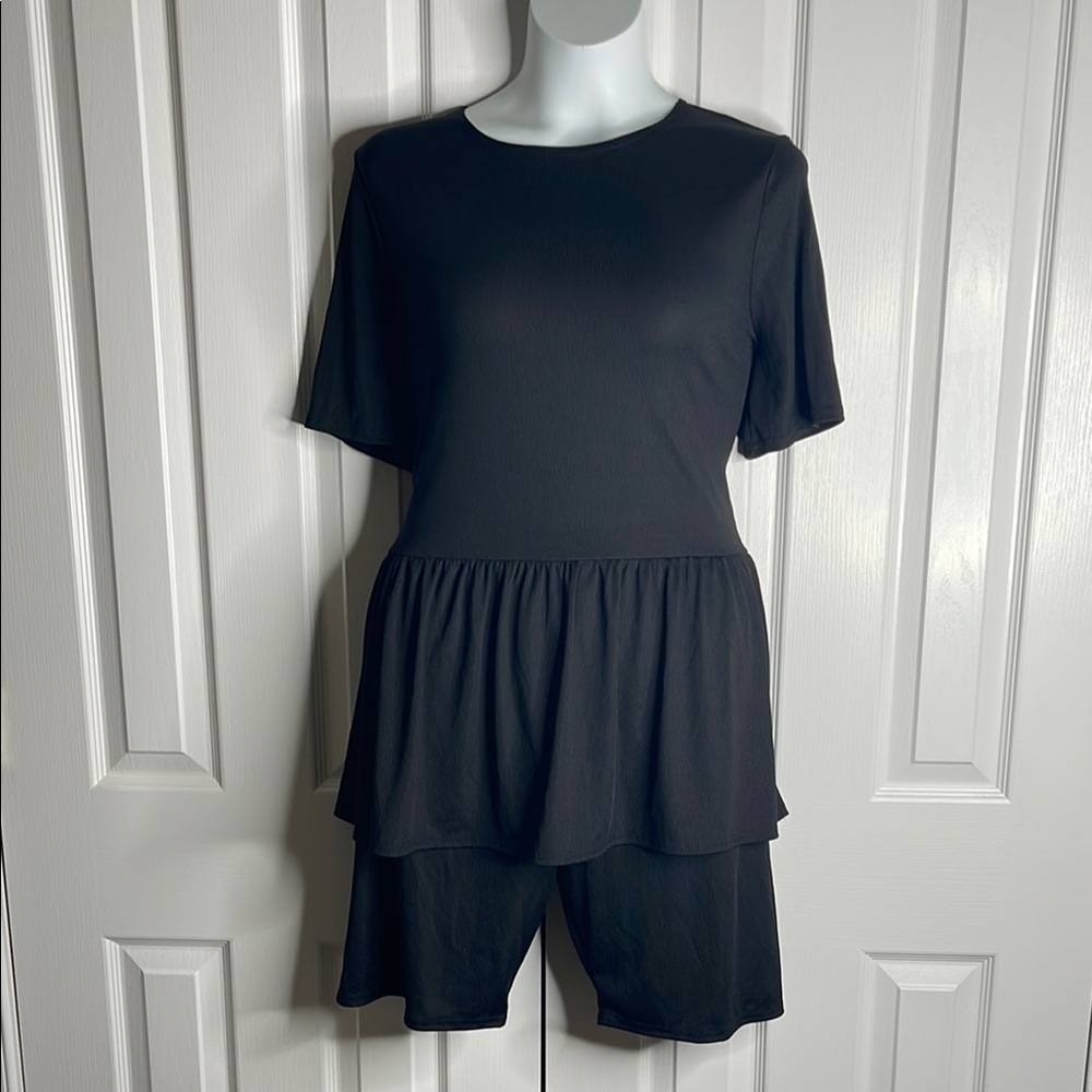 Boohoo Black Peplum Top and Shorts Set